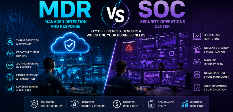 MDR vs SOC cybersecurity monitoring comparison