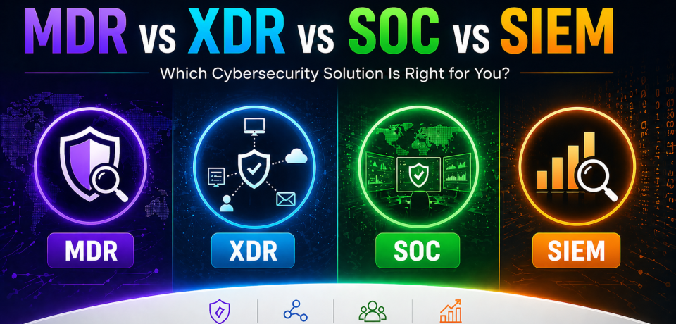 MDR vs XDR vs SOC vs SIEM cybersecurity solutions comparison
