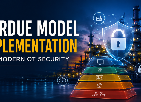Purdue Model Implementation for Modern OT Security Industrial OT cybersecurity illustration showing Purdue Model implementation for modern OT security architecture and network protection.